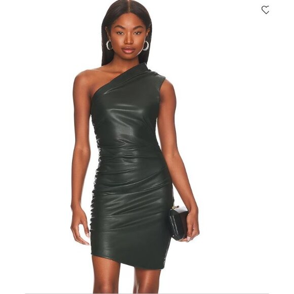 U-19. Susana Monaco Faux Leather One Shoulder Mini Dress Caviar